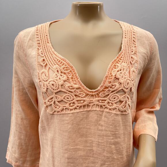 Malvin Germany Tunic Dress Women M Coral Pink Love Linen Lace Yoke Coastal - Picture 2 of 10
